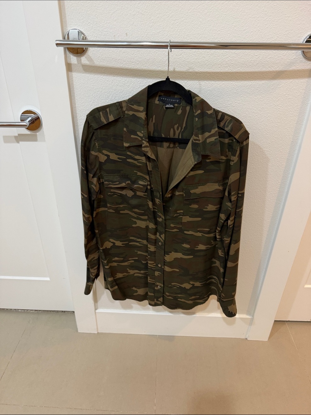 Sanctuary Olive Camo Button-Down Shirt
